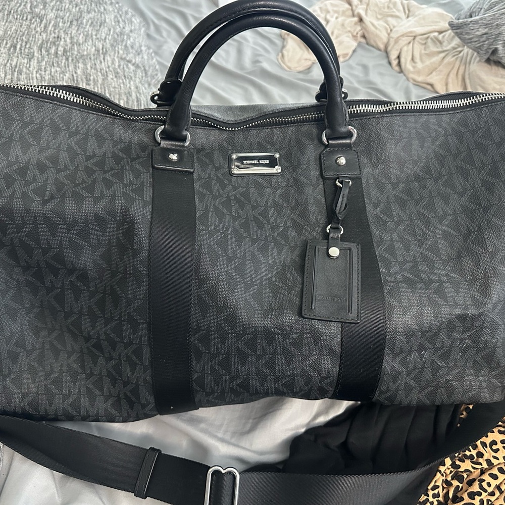 Michael Kors Black Travel Bag with Monogram and Leather Accents